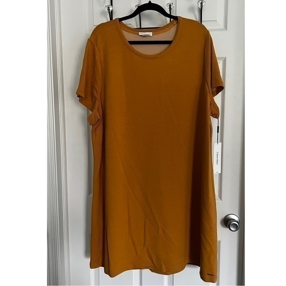 Calvin Klein Plus Size Mustard Yellow Short Sleeve T Shirt Mini Dress - Picture 12 of 16